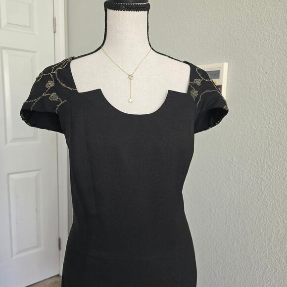 VTG Women's Plus Sz 14 Midi Formal Dress Beaded Slit Wimsigoth Elegance Holiday - Picture 3 of 16